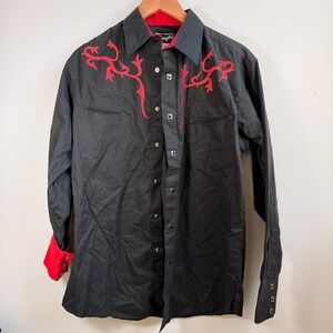 Wrangler Mens Western Shirt Black Red Embroidered Snap Front 75691BK Medium